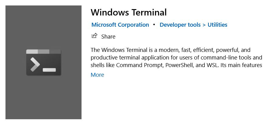 Windows terminal installation page in Microsoft Store